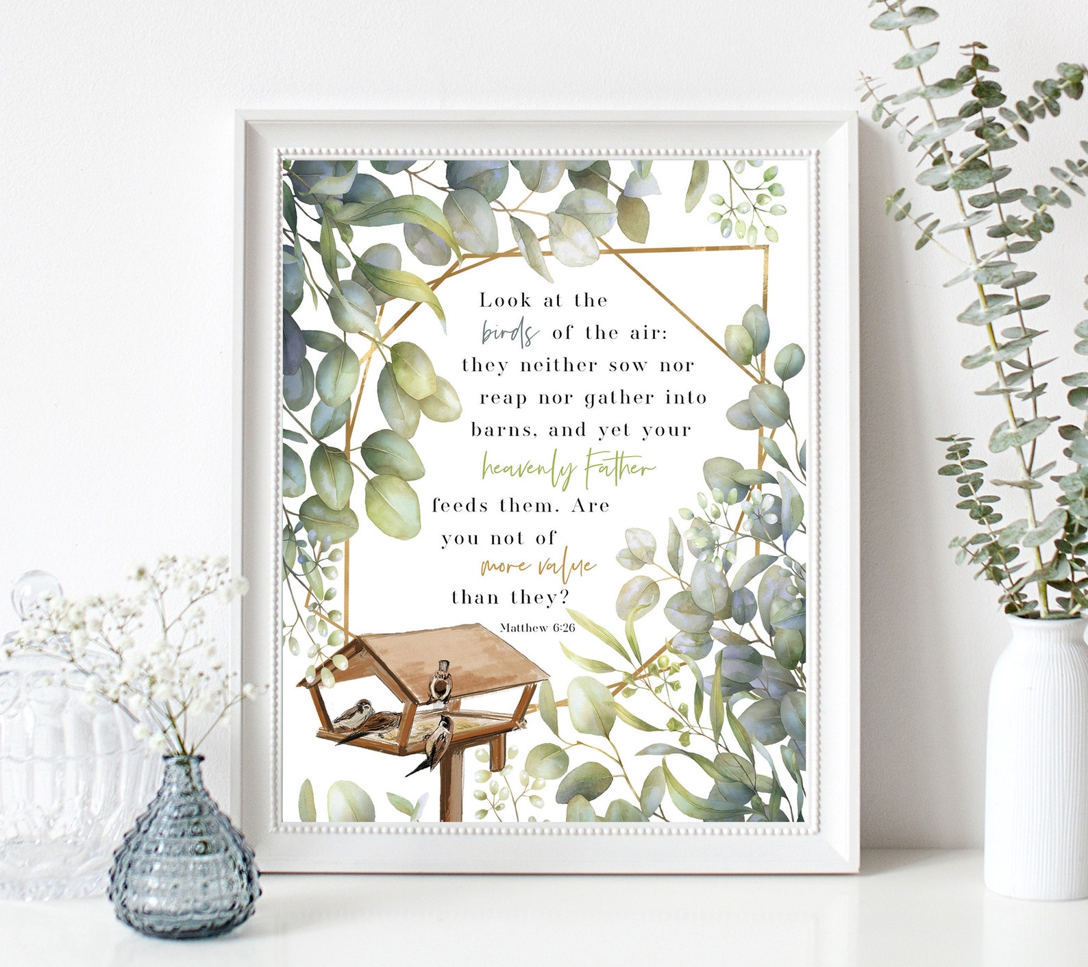 Look at the birds of the air bible verse art print matthew etsy