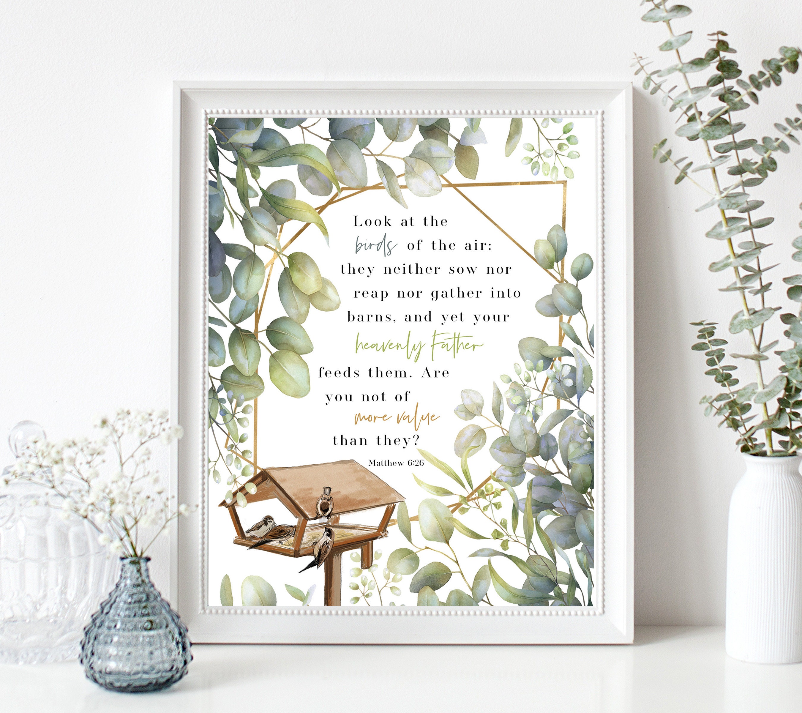 Look at the Birds of the Air Bible Verse Art Print Matthew Etsy