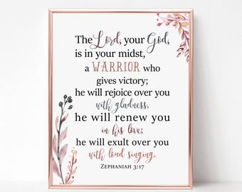 Scripture Wall Art Print - Zephaniah 3:17 - Bible Verse Wall Art Print - Christian Gift - Religious Gift - Home Decor - Typography -