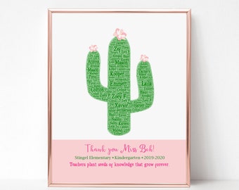 TEACHER Gifts, Cactus Teacher Appreciation Gift Print, Personalized Cactus Sign with Student Names, Custom Print with Name, School, Year