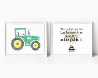 Custom TRACTOR Art Print and Scripture Print for Kids, SET of Two, This is the Day the Lord has made, Kids Wall Decor, Bible Verses for Kids