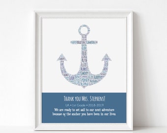 TEACHER Gifts, Teacher Appreciation Gift Print, Personalized Anchor Sign with Student Names, Nautical Custom Print with Name, School, Year