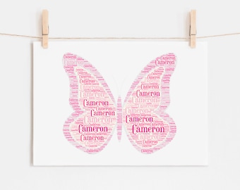 Custom BUTTERFLY Name Art Print, Butterfly Themed Room Decor, Wall Art Print Kids Room - Personalized Typography Print - Insect Art