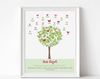 Teacher Gift, Teacher Appreciation Sign, Custom Art Print, Personalized with Student Names, Butterfly Tree Classroom Gift from Students