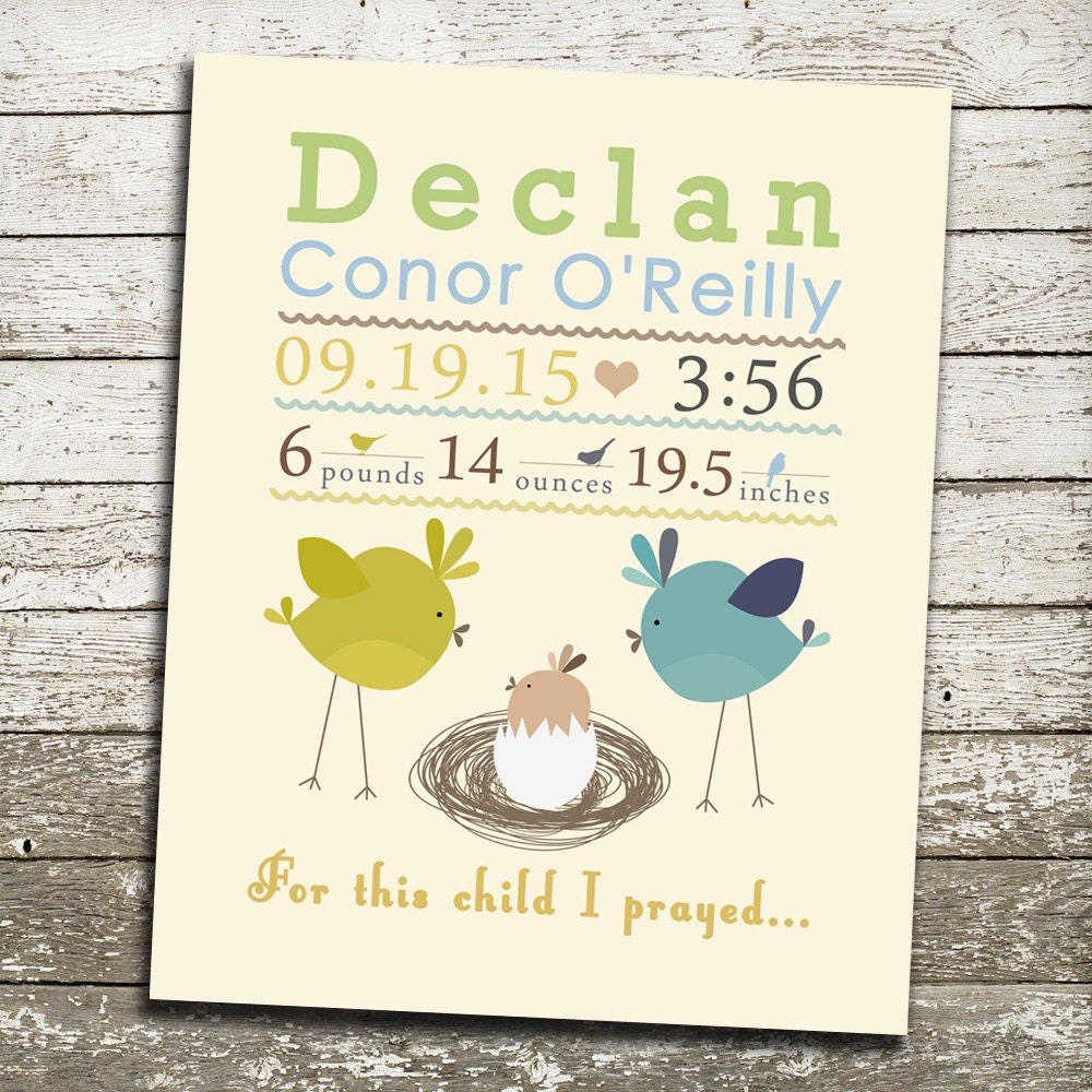 Personalized Nursery Art Print - Custom Baby Birth Stats Wall Art Print ...