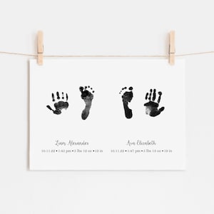 Siblings or Twins Handprint and/or Footprint Art, New Baby Gift with Actual Hand Prints and Foot Prints, Nursery Art, Personalized Keepsake