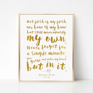 ADOPTION Gift Art Print, Adoption Sign, Not Flesh of My Flesh, Personalize with Name and Adoption Date, Custom Colors, Faux Gold Foil