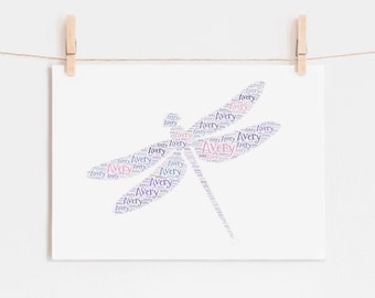 Personalized DRAGONFLY Art Print, Custom Dragonfly Gift, Insect Nursery Wall Art, Print Kids Room, Dragonfly Decor, Typography Print