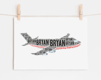 Personalized AIRPLANE Decor, Custom Airplane Print, Plane Nursery Wall Art Print Kids Room, Jet Themed Room Decor, Transportation Art Print