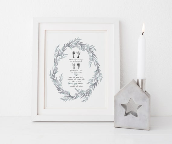 Loss of Twins Gift, Twins Memorial, Stillbirth Remembrance, Personalized Wall Art with Actual Hand and Foot Prints, Infant Loss Gifts