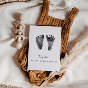 Baby Footprint Art Print, Personalized Foot Print Wall Art with Actual Footprints, Custom Nursery Art, Newborn Gift, New Parent Gift,