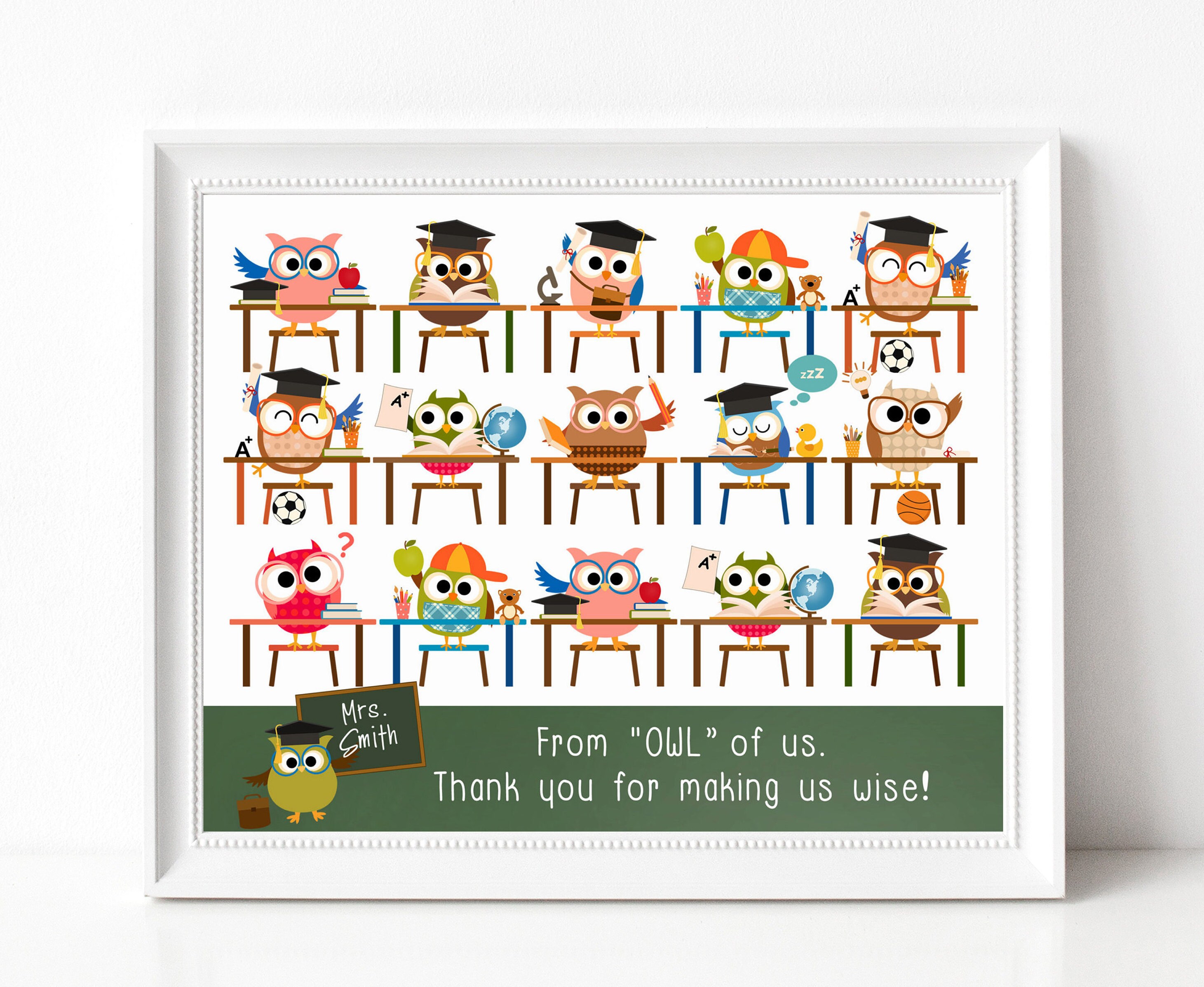Teacher Gifts Owl Themed Art Print Gift From Class End of - Etsy