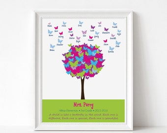 Gift for TEACHER, Teacher Gifts, Custom Art Print with Student Names, Butterfly Tree Sign, Personalized Poster with Name, School, Grade