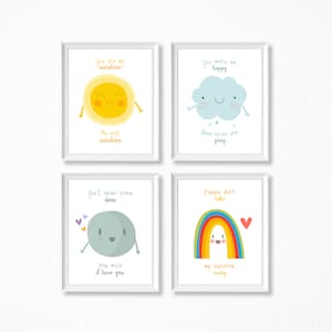 You Are My Sunshine Wall Art Prints - Set of Four - Nursery Prints Baby Boy, Baby Girl, Baby Shower Gift, Kids Room Decor, Nursery Wall Art