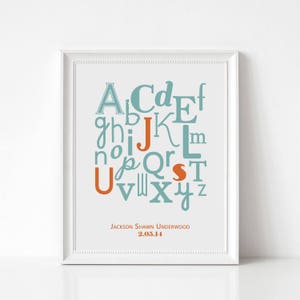 Personalized ABC Alphabet Print with Baby Initials - Nursery Typography Wall Art Print - Gift for Babies, Newborns, Baby Showers, New Moms