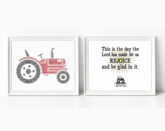 Custom TRACTOR Art Print and Scripture Print for Kids, SET of Two, This is the Day the Lord has made, Kids Wall Decor, Bible Verses for Kids