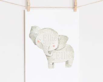 Personalized ELEPHANT Nursery Art Print, Safari Nursery Decor, Kids Wall Art Print, Safari Baby Shower, Kids Room, Custom Safari Birthday