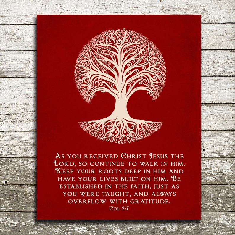 Bible Verse Wall Art Keep your roots deep in Him Colossians 2 8x10 Gift Print image 1