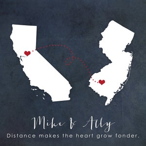 Long Distance Relationship Gift Print, Best Friend Gift, Long Distance Boyfriend, Girlfriend, Family, Personalized Two State Silhouette Sign image 3