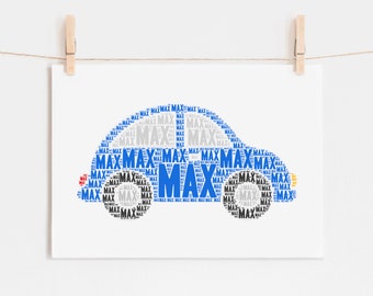 Personalized CAR Print - Name Art -Car Wall Art Print Kids Room -Automobile Themed Room Decor -Transportation -Personalized Typography Print