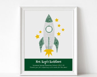 Rocket TEACHER Gift, Personalized Rocket Print with Student Names, Custom Spaceship Art Print, Personalize with Name, School, Year