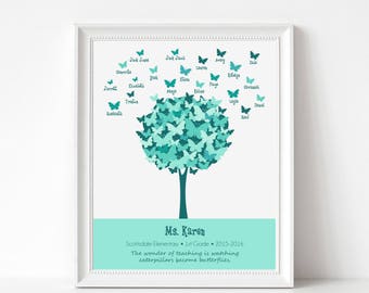 TEACHER Gift, Teacher Sign, Personalized Print with Student Names, Butterfly Tree Art, Gift for Teacher, Gift from Students, Classroom Gift