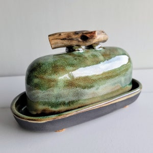 Turquoise Green Butter Dish with Manzanita Handle