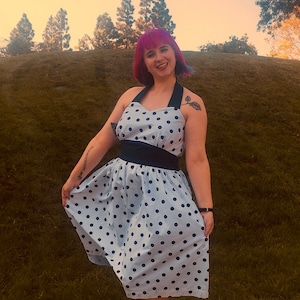 1950s Halter Dress in Navy Blue Polka Dots PLUS SIZE image 1