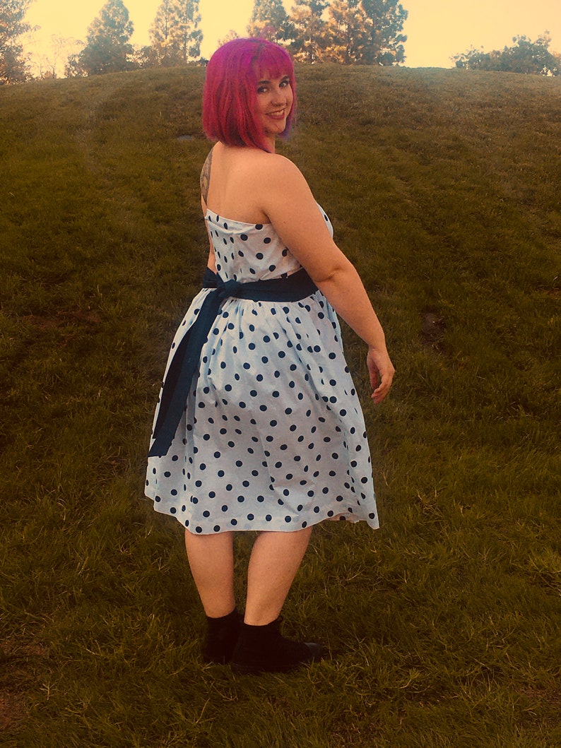 1950s Halter Dress in Navy Blue Polka Dots PLUS SIZE image 4