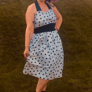 1950s Halter Dress in Navy Blue Polka Dots PLUS SIZE image 2