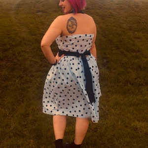 1950s Halter Dress in Navy Blue Polka Dots PLUS SIZE image 3