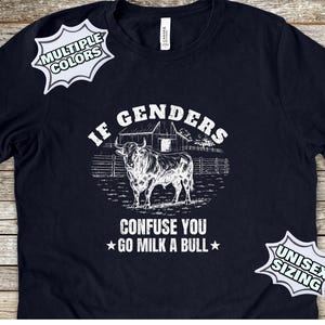 If Gender Confuses You Milk a Bull Funny Anti Liberal T Shirts, Anti Progressive T Shirts, T Shirts For Conservatives, Right Wing T Shirts