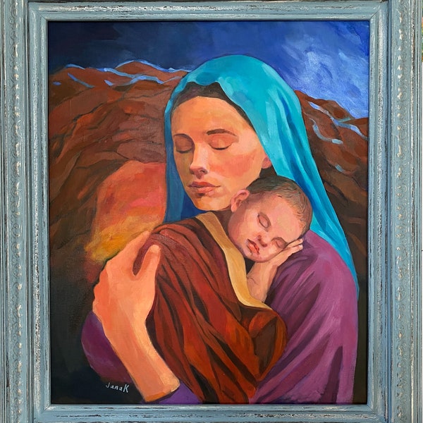 Madonna with Child, Original Oil Painting, Christian Art, Catholic Sacred Art