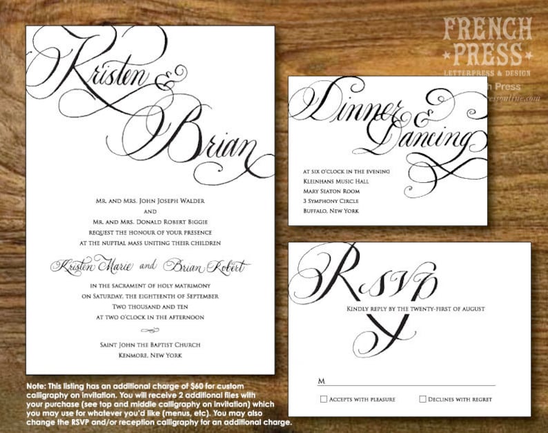 Custom Instant Download Printable DIY Elegant Calligraphy Invitation Suite