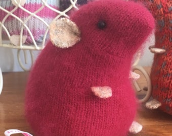 Red cashmere soft plush hamster made from recycled jumper sweater