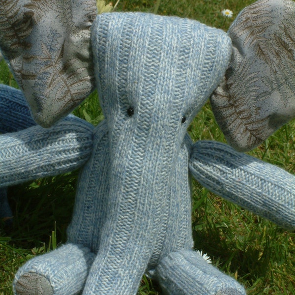 Wool Sock Elephant, Light Blue, Handmade by Catherine L Owen