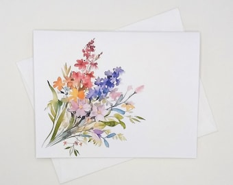 Flower Note Cards, Set of 8 blank folded cards, botanical, watercolor flowers, notecards, wildflowers