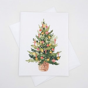 Christmas Tree Cards, 8 blank inside matching Christmas card set, winter holiday notes