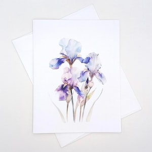 Watercolor Iris Note Cards, set of 8, purple blue floral cards, all occasion notes