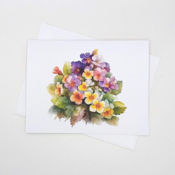 Primrose Flowers Note Cards Set, 8 blank folded cards, watercolor flowers, notecards, primroses