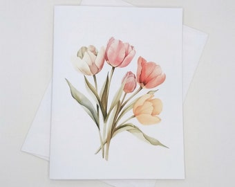 Tulip Bouquet Note Cards Set, 8 blank folded cards, watercolor flowers, notecards, spring flowers, tulips, Mother’sDay