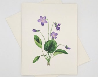 Violets Note Cards Set, 8 blank folded cards, watercolor flowers, notecards, wildflowers