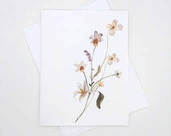 Wildflower Note Cards Set, 8 blank folded cards, watercolor flower botanical, violets, notecards