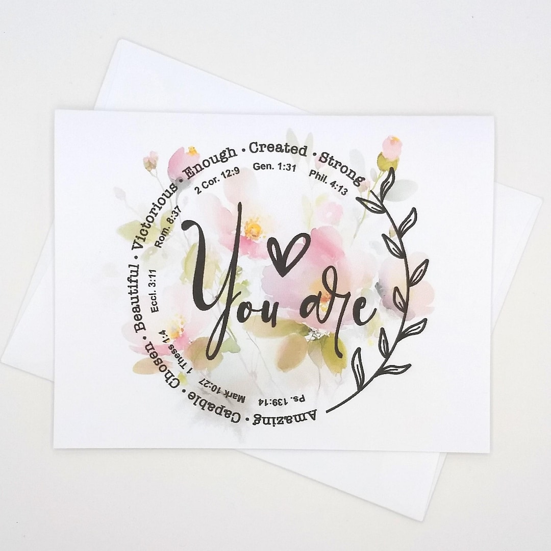 Affirmation Scripture Cards, Set of 8 Floral Christian Bible Verse ...