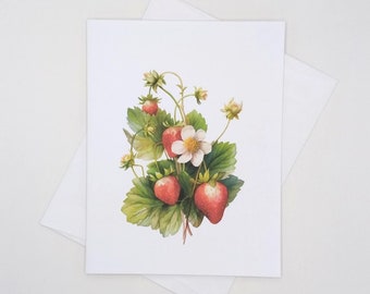 Strawberries Note Card Set, 8 blank folded cards, watercolor fruit, strawberry, notecards
