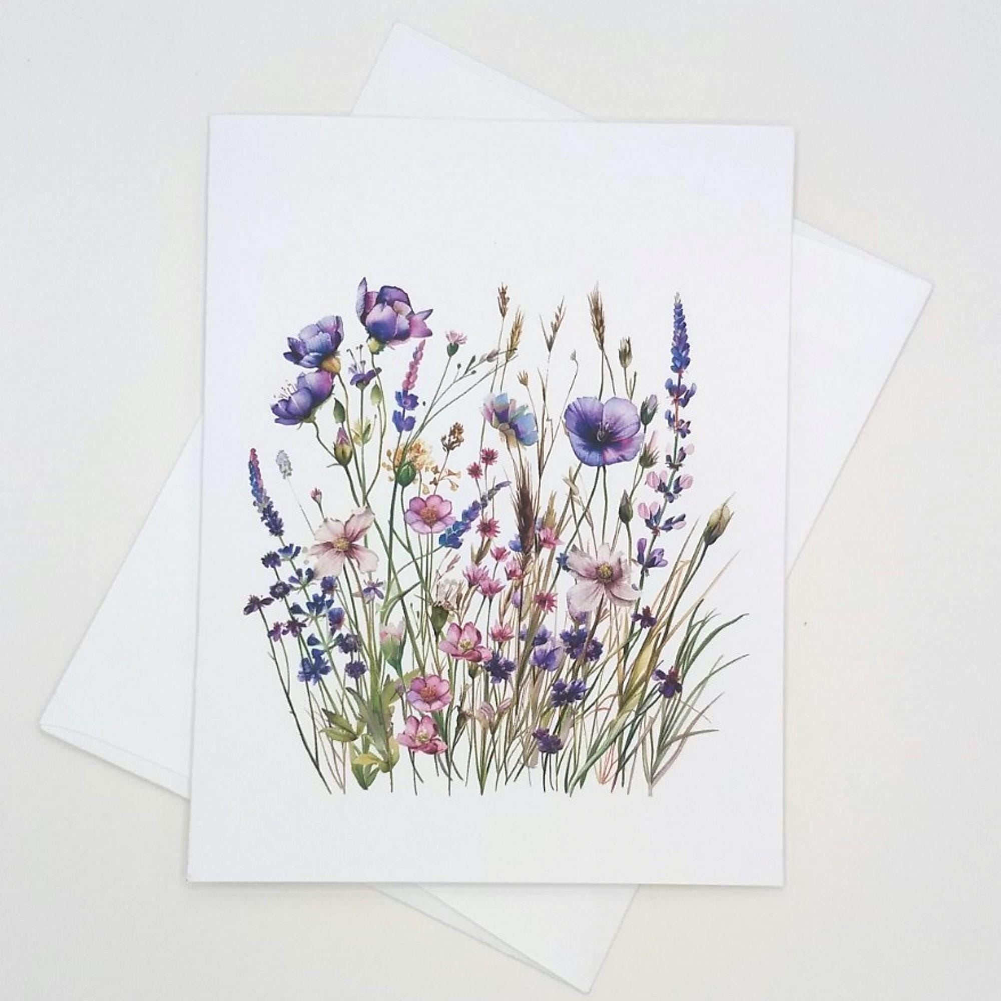 Purple Wildflowers Note Cards, Set of 8, Meadow Flowers, All Occasion ...