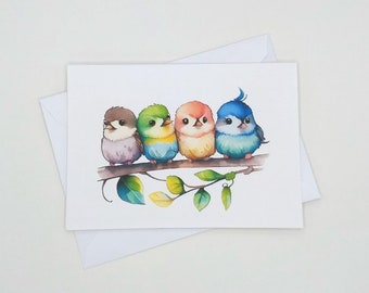 Birds Note Cards, 8 blank folded note cards, watercolor bird, notecards, animals, whimsical