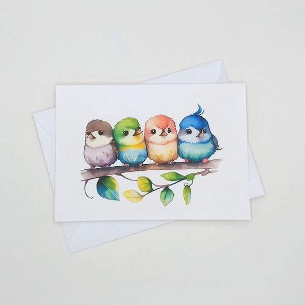 Birds Note Cards, 8 blank folded note cards, watercolor bird, notecards, animals, whimsical