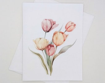 Tulips Note Cards Set, 8 blank folded cards, watercolor flowers, notecards, tulip, spring flowers, Mother’s Day