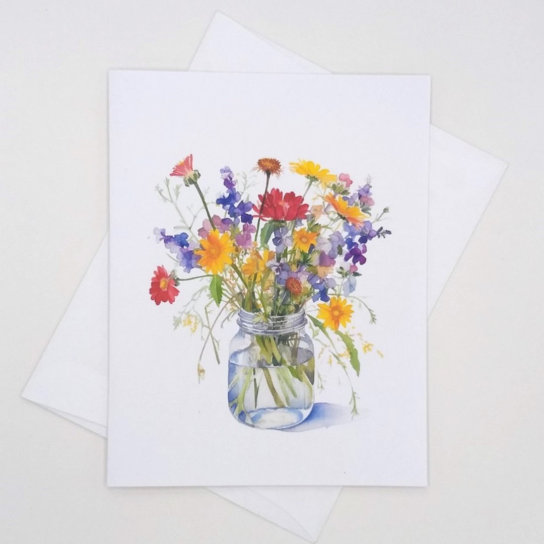 Wildflowers Note Cards, Mason Jar Bouquet, Set of 8 Matching Cards - Etsy